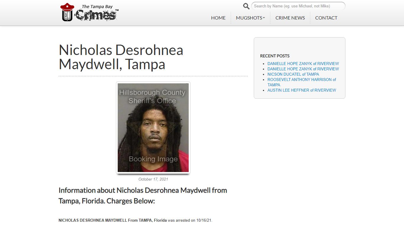 NICHOLAS DESROHNEA MAYDWELL of TAMPA - tbcrimes.com
